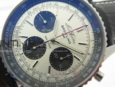 Navitimer B01 43mm SS BLSF 1:1 Best Edition Silver Dial Black Subdials On Black Leather Strap A7750