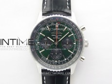 Navitimer B01 43mm SS BLSF 1:1 Best Edition Green Dial On Black Leather Strap A7750