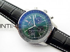 Navitimer B01 43mm SS BLSF 1:1 Best Edition Green Dial On Black Leather Strap A7750