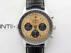 Navitimer B01 43mm SS BLSF 1:1 Best Edition RG Dial Black Subdial On Black Leather Strap A7750