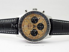 Navitimer B01 43mm SS BLSF 1:1 Best Edition RG Dial Black Subdial On Black Leather Strap A7750