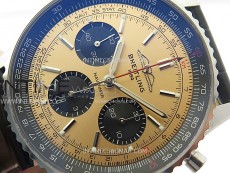Navitimer B01 43mm SS BLSF 1:1 Best Edition RG Dial Black Subdial On Black Leather Strap A7750
