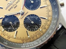 Navitimer B01 43mm SS BLSF 1:1 Best Edition RG Dial Black Subdial On Black Leather Strap A7750