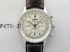 Navitimer B01 43mm SS BLSF 1:1 Best Edition White Dial On Brown Leather Strap A7750