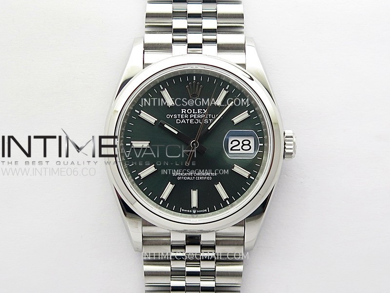 DateJust 36 SS 126200 904L Steel VSF 1:1 Best Edition Green Dial Sticks Markers on Jubilee Bracelet VS3235