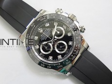Daytona 116519 904L SS APSF 1:1 Best Edition Black Dial Diamonds Markers on Oysterflex Strap SH4130
