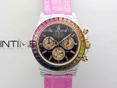 Daytona Rainbow Bezel White Carbon Case GETF Best Black Dial on Pink Nylon Strap SA4130