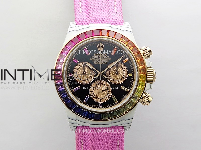 Daytona Rainbow Bezel White Carbon Case GETF Best Black Dial on Pink Nylon Strap SA4130 Daytona Rainbow Bezel White Carbon Case GETF Best Black Dial on Pink Nylon Strap SA4130