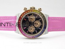 Daytona Rainbow Bezel White Carbon Case GETF Best Black Dial on Pink Nylon Strap SA4130
