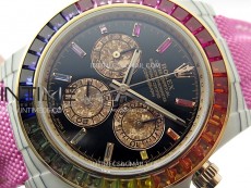 Daytona Rainbow Bezel White Carbon Case GETF Best Black Dial on Pink Nylon Strap SA4130