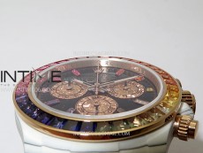 Daytona Rainbow Bezel White Carbon Case GETF Best Black Dial on Pink Nylon Strap SA4130