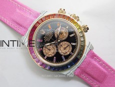 Daytona Rainbow Bezel White Carbon Case GETF Best Black Dial on Pink Nylon Strap SA4130