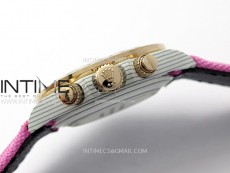 Daytona Rainbow Bezel White Carbon Case GETF Best Black Dial on Pink Nylon Strap SA4130