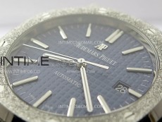 Royal Oak 41mm 15410 Frosted SS ZF 1:1 Best Edition Blue Textured Dial on SS Bracelet SA3120 Super Clone