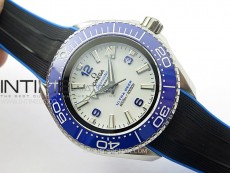 Seamaster 6000M Ultra Deep SS TF 1:1 Best Edition White Dial Blue Ceramic Bezel on Black Rubber Strap A2824