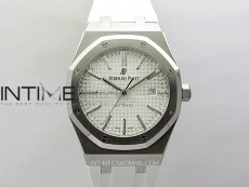 Royal Oak 41mm 15400 SS APSF 1:1 Best Edition White Textured Dial on Black Rubber Strap SA3120 Super Clone V3