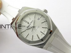 Royal Oak 41mm 15400 SS APSF 1:1 Best Edition White Textured Dial on Black Rubber Strap SA3120 Super Clone V3