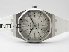 Royal Oak 41mm 15400 SS APSF 1:1 Best Edition White Textured Dial on Black Rubber Strap SA3120 Super Clone V3