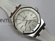 Royal Oak 41mm 15400 SS APSF 1:1 Best Edition White Textured Dial on Black Rubber Strap SA3120 Super Clone V3