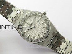 Lady Royal Oak 33mm 67651 Diamonds SS ZF 1:1 Best Edition White Textured Dial on SS Bracelet RONDA Quartz