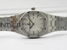 Lady Royal Oak 33mm 67651 Diamonds SS ZF 1:1 Best Edition White Textured Dial on SS Bracelet RONDA Quartz