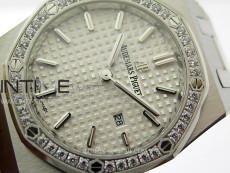 Lady Royal Oak 33mm 67651 Diamonds SS ZF 1:1 Best Edition White Textured Dial on SS Bracelet RONDA Quartz