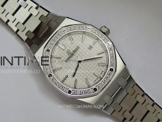 Lady Royal Oak 33mm 67651 Diamonds SS ZF 1:1 Best Edition White Textured Dial on SS Bracelet RONDA Quartz