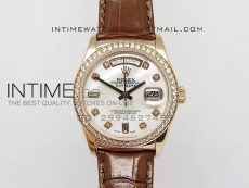 DayDate RG 36mm White MOP Dial Diamond Bezel On Leather Strap