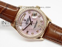 DayDate RG 36mm Pink MOP Dial Diamond Bezel On Leather Strap 