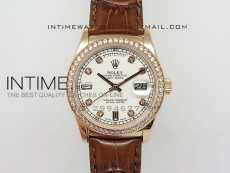 DayDate RG 36mm White Dial Diamond Bezel On Leather Strap