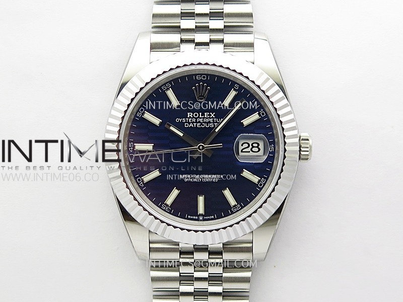 DateJust 41mm 126334 904 SS AR+F V2 1:1 Best Edition Blue Fluted Dial Sticks Markers on Jubilee Bracelet DD3235