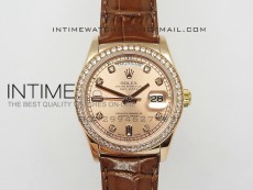 DayDate RG 36mm Rose Gold Dial Diamond Bezel On Leather Strap 