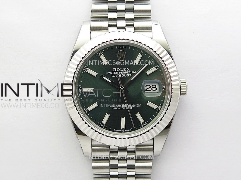DateJust 41mm 126334 904 SS AR+F V2 1:1 Best Edition Green Dial Sticks Markers on Jubilee Bracelet DD3235