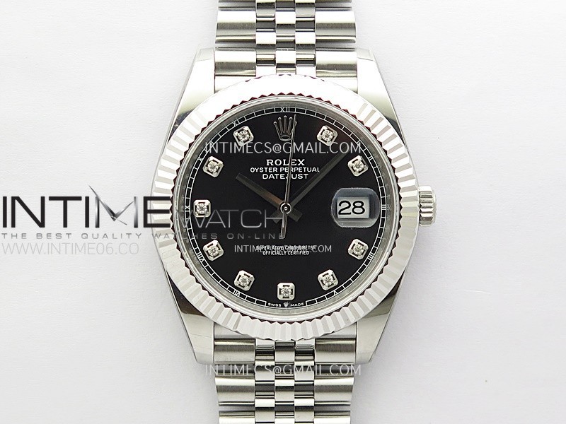 DateJust 41mm 126334 904 SS AR+F V2 1:1 Best Edition Black Dial Diamonds Markers on Jubilee Bracelet DD3235