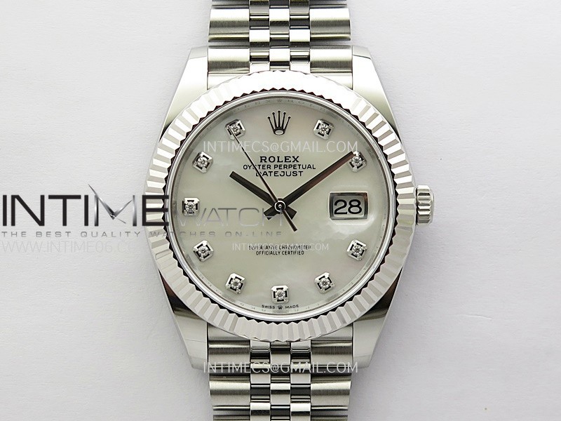 DateJust 41mm 126334 904 SS AR+F V2 1:1 Best Edition White MOP Dial Diamonds Markers on Jubilee Bracelet DD3235