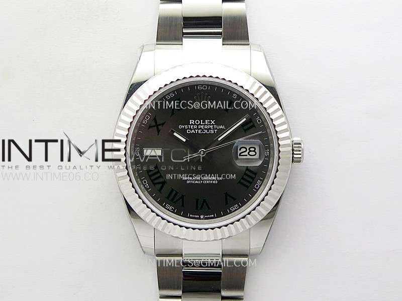 DateJust 41mm 126334 904 SS ONE Factory V2 1:1 Best Edition Gray Dial Green Roman Markers on Oyster Bracelet DD3235