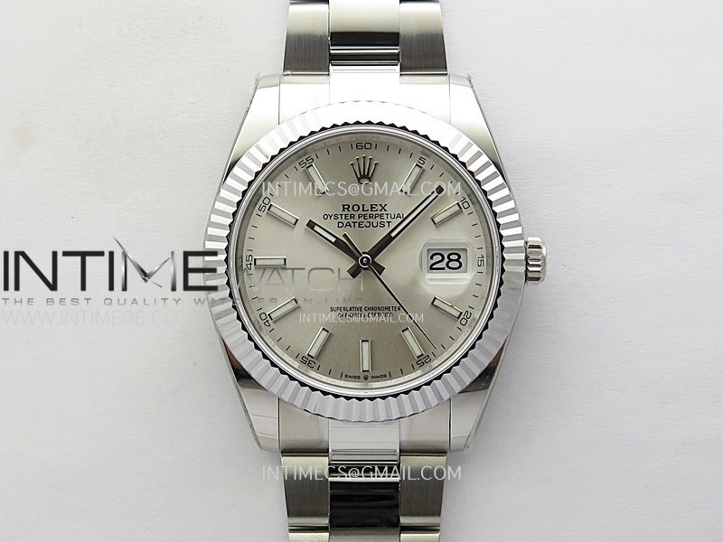 DateJust 41mm 126334 904 SS ONE Factory V2 1:1 Best Edition Fluted Bezel Silver Dial Sticks Markers on Oyster Bracelet DD3235