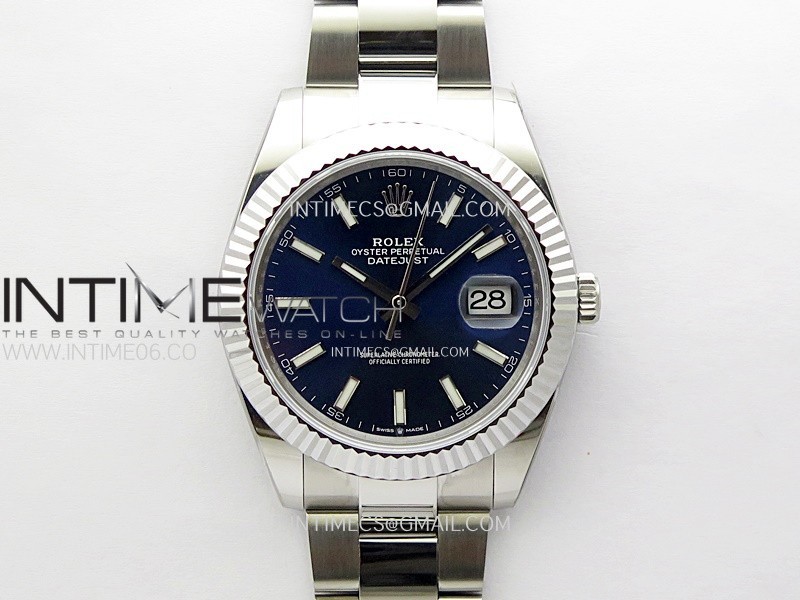 DateJust 41mm 126334 904 SS AR+F V2 1:1 Best Edition Fluted Bezel Blue Dial Sticks Markers on Oyster Bracelet DD3235