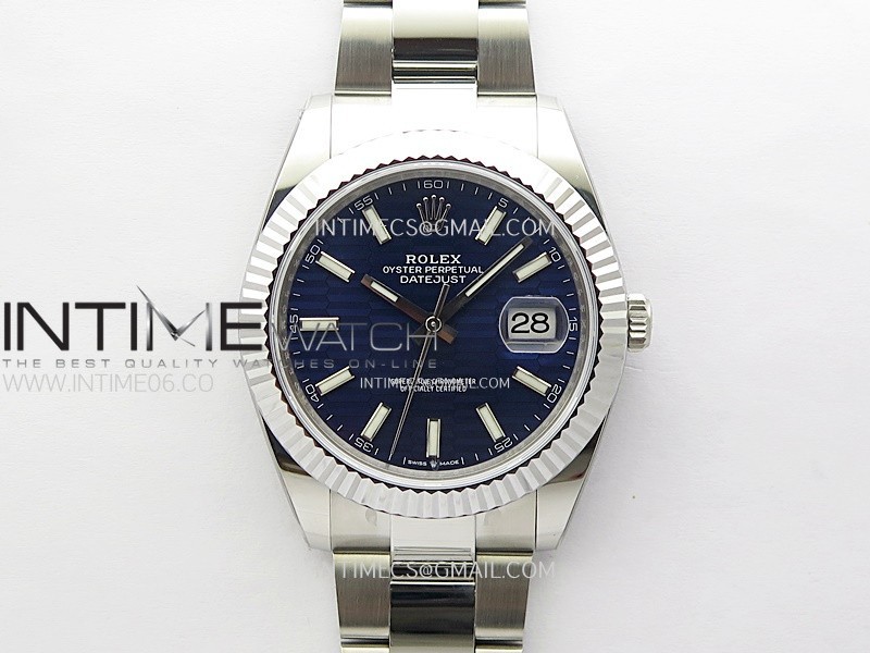 DateJust 41mm 126334 904 SS ONE Factory V2 Best Edition Fluted Bezel Motif Blue Dial Sticks Markers on Oyster Bracelet DD3235