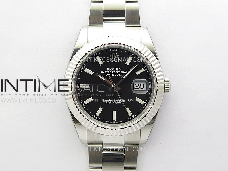 DateJust 41mm 126334 904 SS ONE Factory V2 1:1 Best Edition Fluted Bezel Black Dial Sticks Markers on Oyster Bracelet DD3235