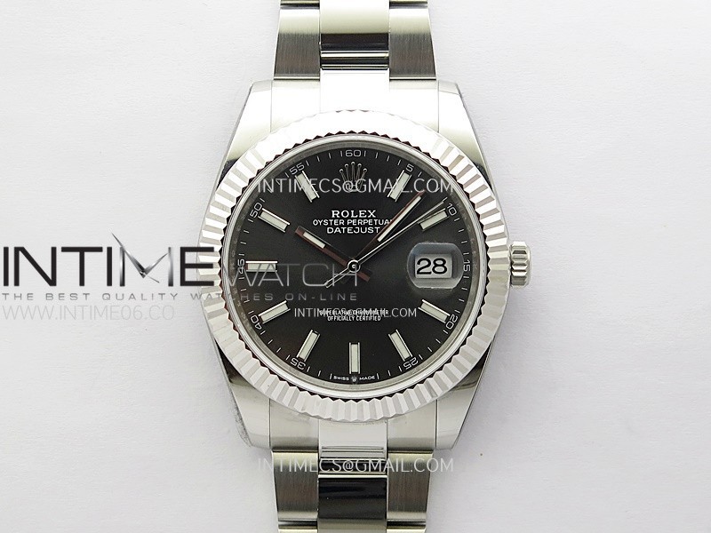 DateJust 41mm 126334 904 SS ONE Factory V2 1:1 Best Edition Fluted Bezel Gray Dial Sticks Markers on Oyster Bracelet DD3235