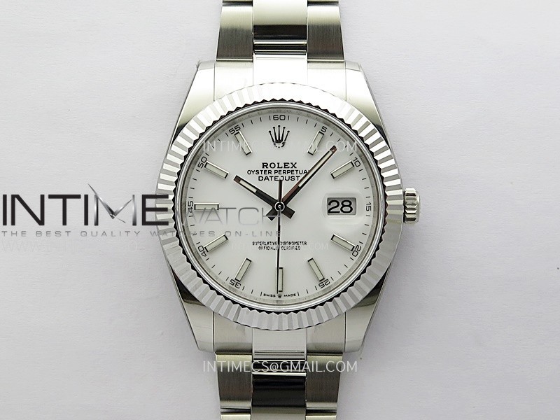 DateJust 41mm 126334 904 SS AR+F V2 1:1 Best Edition Fluted Bezel White Dial Sticks Markers on Oyster Bracelet DD3235