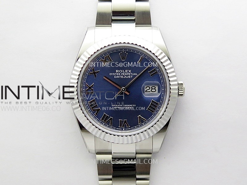 DateJust 41mm 126334 904 SS AR+F V2 1:1 Best Edition Fluted Bezel Blue Dial Roman Markers on Oyster Bracelet DD3235