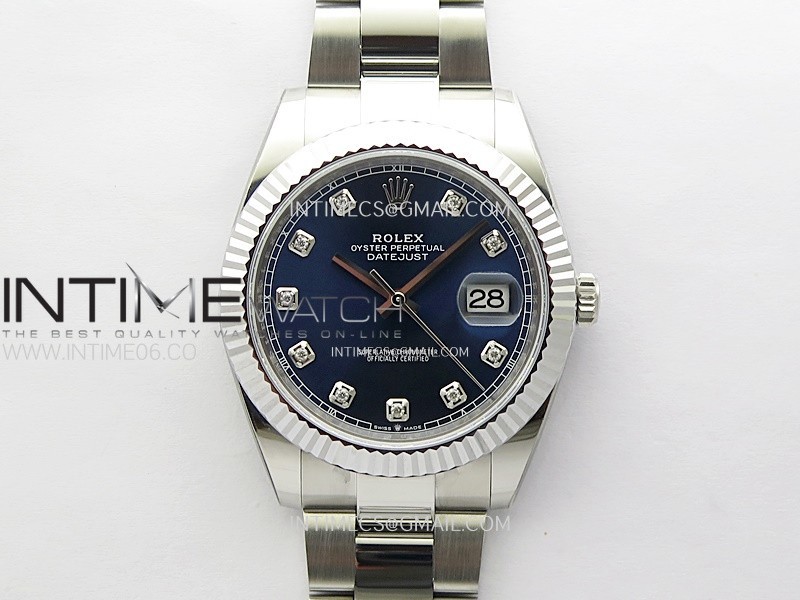DateJust 41mm 126334 904 SS ONE Factory V2 1:1 Best Edition Fluted Bezel Blue Dial Diamond Markers on Oyster Bracelet DD3235