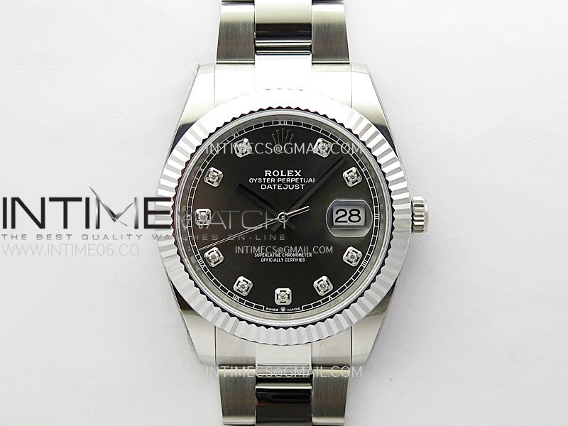 DateJust 41mm 126334 904 SS AR+F V2 1:1 Best Edition Fluted Bezel Gray Dial Diamond Markers on Oyster Bracelet DD3235