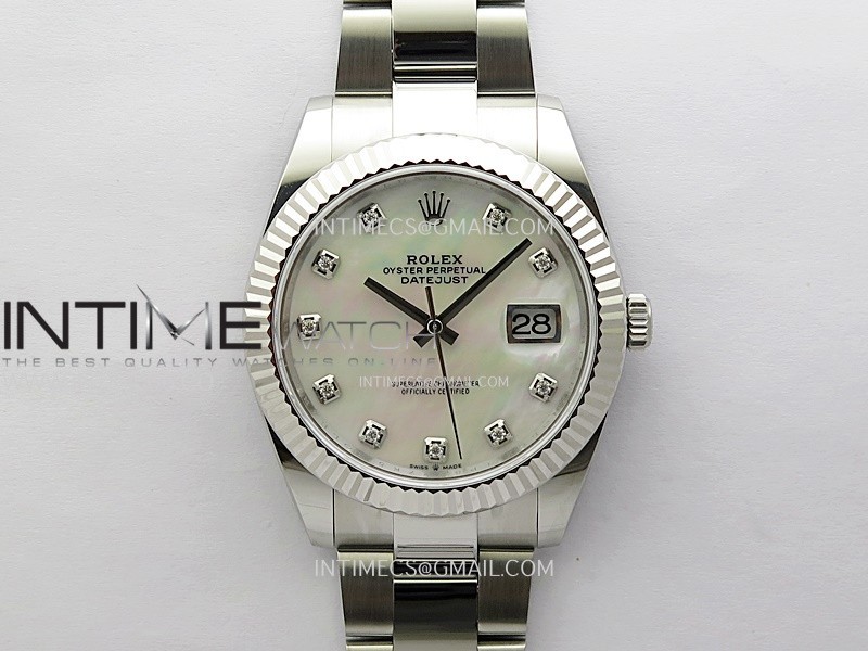 DateJust 41mm 126334 904 SS AR+F V2 1:1 Best Edition Fluted Bezel MOP Dial Diamond Markers on Oyster Bracelet DD3235