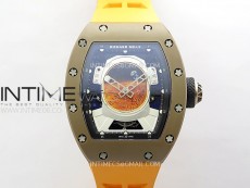 RM052-05 Brown Ceramic Bezel Carbon Case YSF Best Edition Skeleton Dial on Orange Rubber Strap Tourbillon