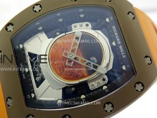 RM052-05 Brown Ceramic Bezel Carbon Case YSF Best Edition Skeleton Dial on Orange Rubber Strap Tourbillon