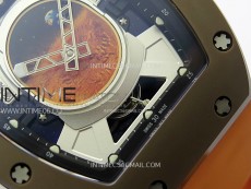RM052-05 Brown Ceramic Bezel Carbon Case YSF Best Edition Skeleton Dial on Orange Rubber Strap Tourbillon