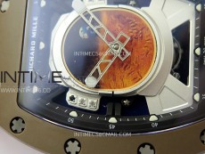 RM052-05 Brown Ceramic Bezel Carbon Case YSF Best Edition Skeleton Dial on Orange Rubber Strap Tourbillon